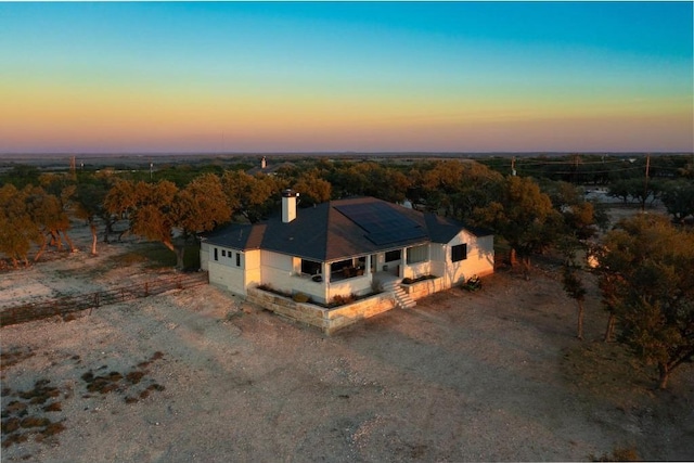 view of aerial view at dusk