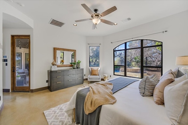 bedroom featuring ceiling fan