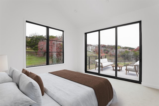 carpeted bedroom with vaulted ceiling