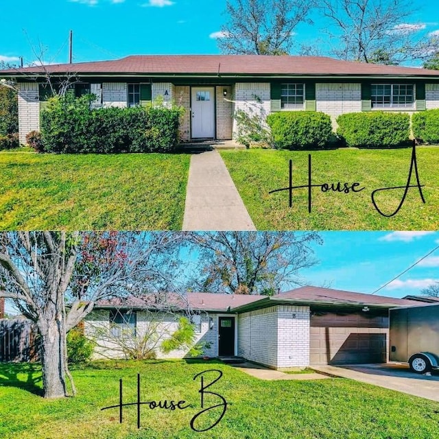 view of front facade featuring a garage and a front lawn