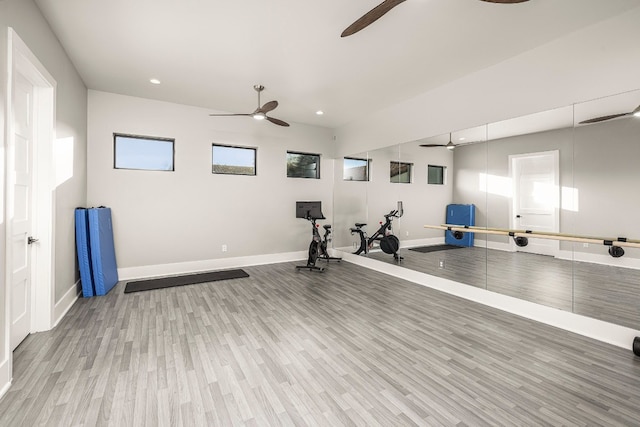 exercise room with wood-type flooring