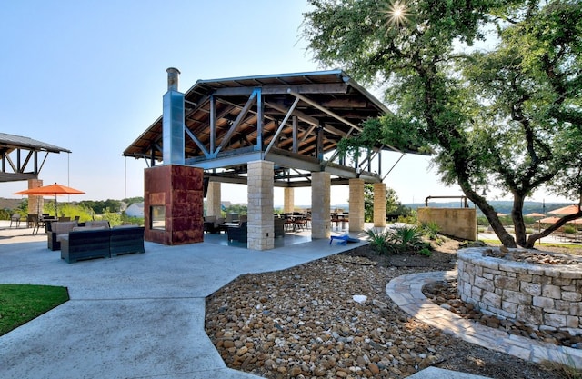 view of patio / terrace with a gazebo and an outdoor living space