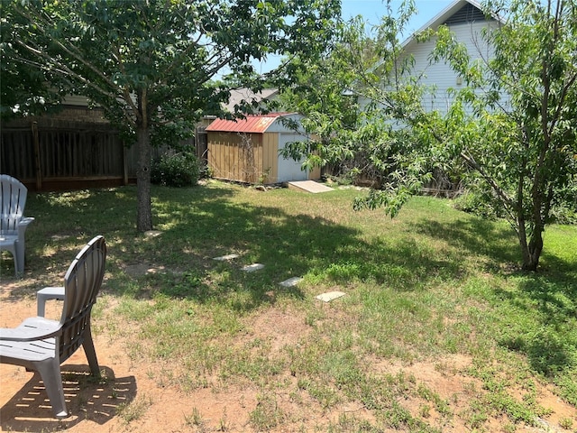 view of yard featuring a storage shed