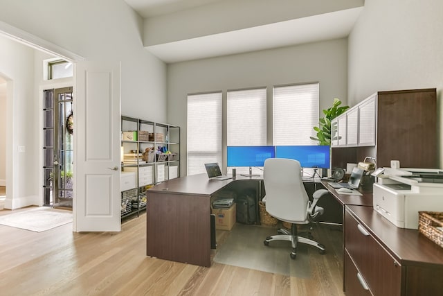 office space featuring light wood-type flooring