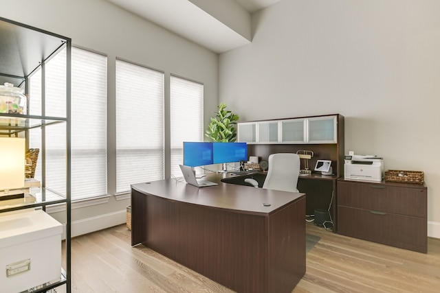 office area featuring light hardwood / wood-style flooring