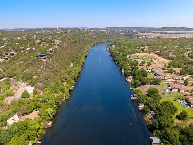 drone / aerial view featuring a water view