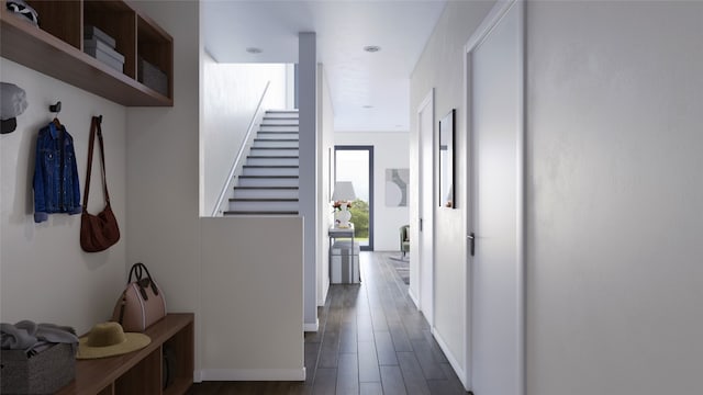 corridor with dark wood-type flooring