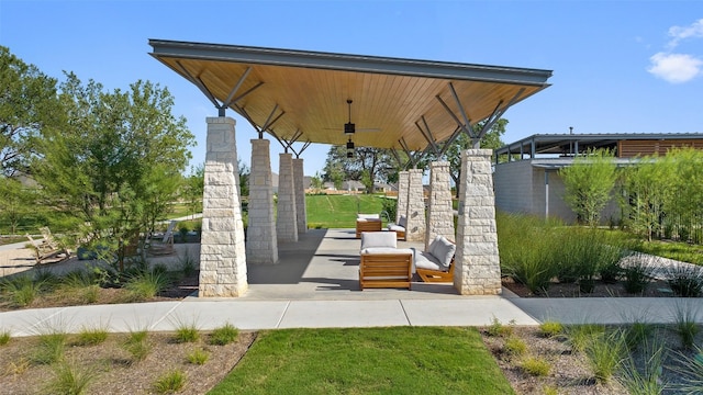 view of community with a patio