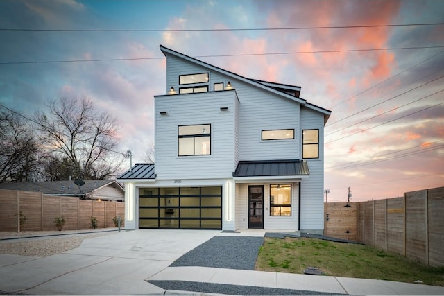 contemporary home featuring a garage