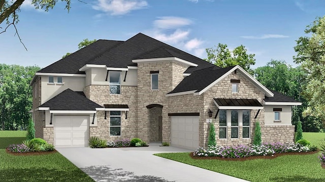 101 Gabwood Ct, Georgetown, TX 78633 - view of front of property with stone siding, stucco siding, concrete driveway, a garage, and a front yard