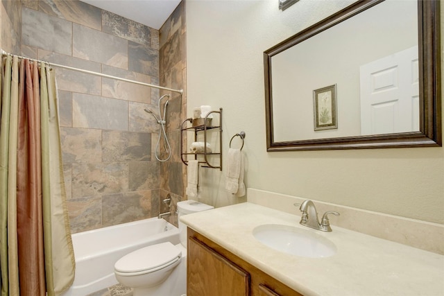 full bathroom featuring vanity, toilet, and shower / bath combo with shower curtain