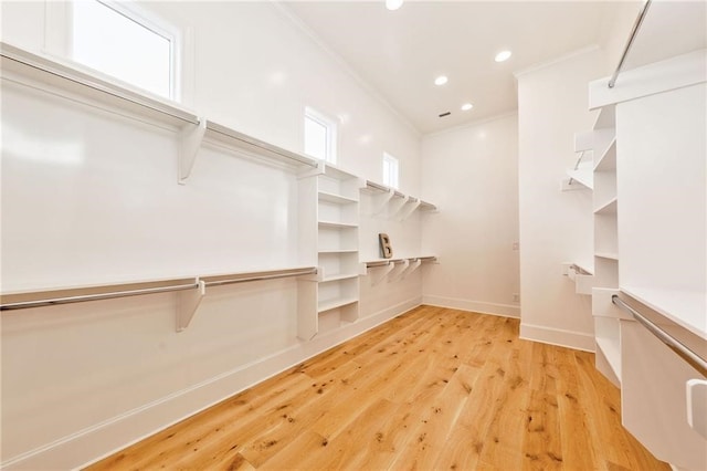 spacious closet with light hardwood / wood-style floors