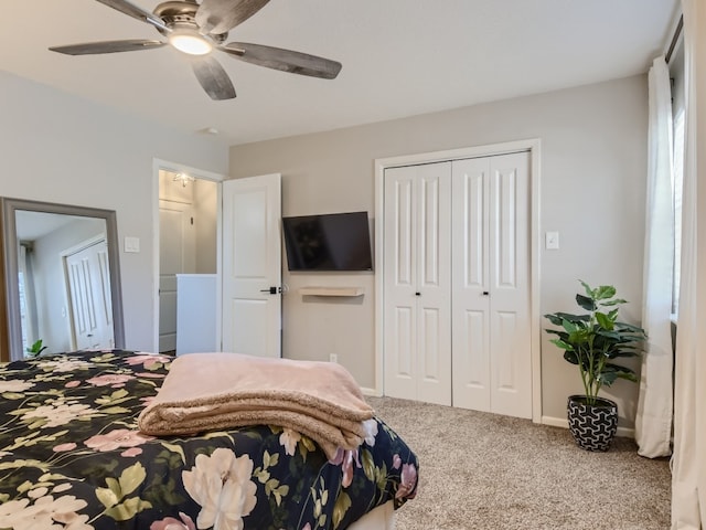 bedroom featuring carpet flooring and ceiling fan