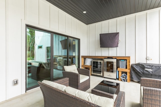 interior space featuring light hardwood / wood-style flooring and wood ceiling