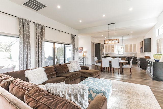 living room with light wood-type flooring