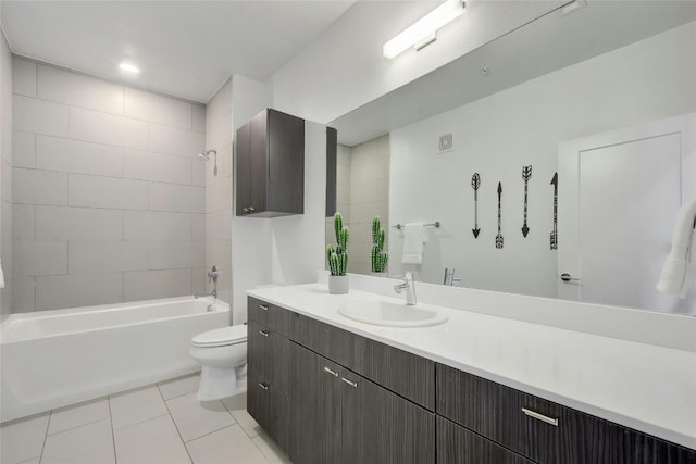 4361 S Congress Ave Unit 408, Austin, TX 78745 - full bathroom featuring toilet, vanity, tile patterned floors, and shower / bathtub combination