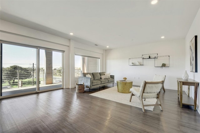 4361 S Congress Ave Unit 408, Austin, TX 78745 - living room featuring recessed lighting, dark wood-type flooring, and baseboards