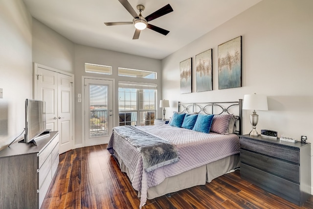 2918 Ranch Road 620 N Unit S-242, Austin, TX 78734 - bedroom with access to outside, ceiling fan, and dark wood-type flooring