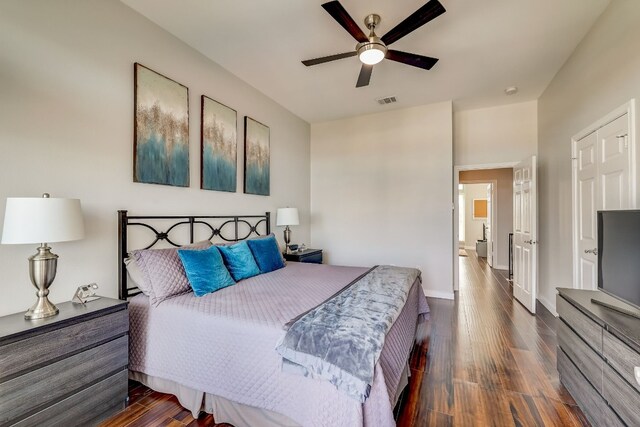 2918 Ranch Road 620 N Unit S-242, Austin, TX 78734 - bedroom with visible vents, a ceiling fan, baseboards, and wood finished floors