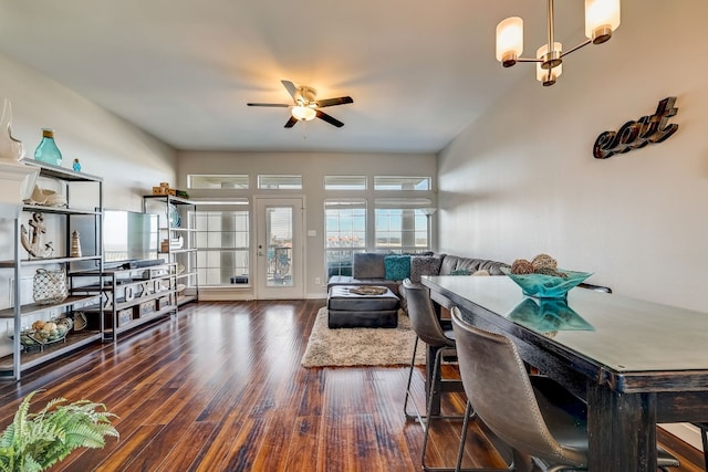 2918 Ranch Road 620 N Unit S-242, Austin, TX 78734 - dining area with ceiling fan with notable chandelier and wood finished floors