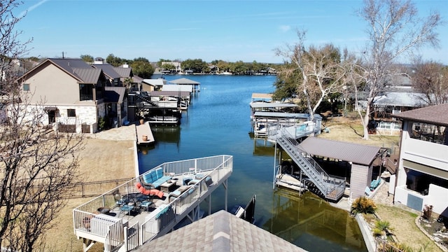 dock area with a water view