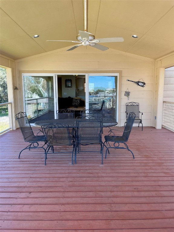 wooden terrace with ceiling fan