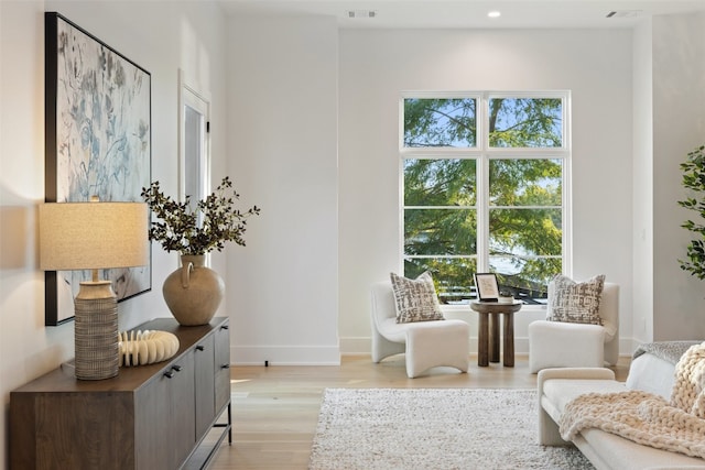 sitting room featuring light hardwood / wood-style flooring