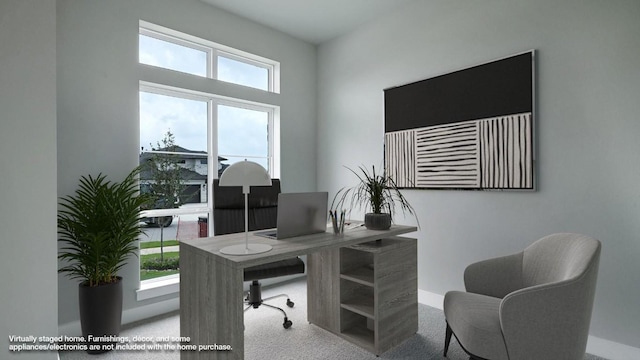 office area featuring light colored carpet