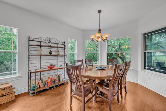 dining room featuring a chandelier and light hardwood / wood-style flooring