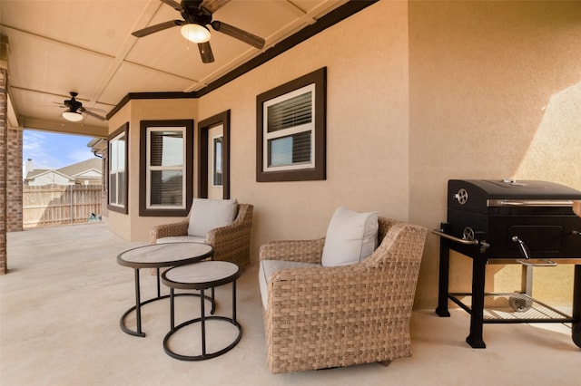 view of terrace with ceiling fan