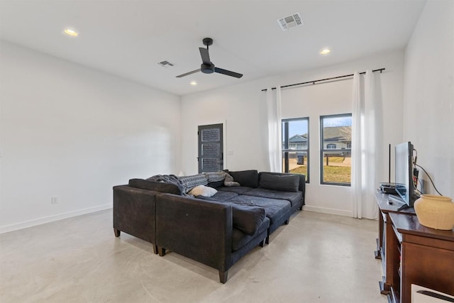 living room featuring ceiling fan