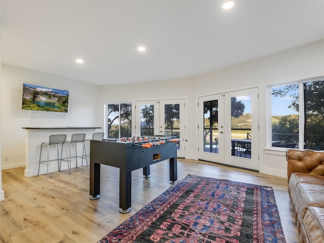 playroom featuring light hardwood / wood-style flooring and french doors