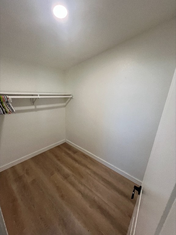 walk in closet with wood-type flooring