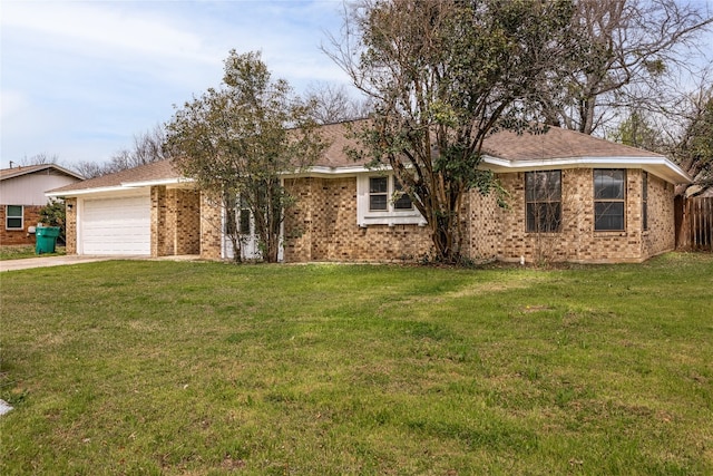 ranch-style house with a front lawn and a garage