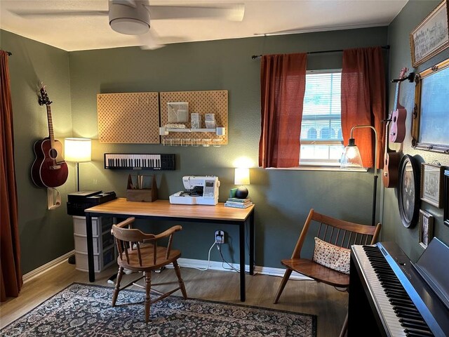 home office with hardwood / wood-style floors