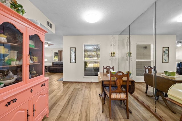 living area with light hardwood / wood-style flooring and ceiling fan