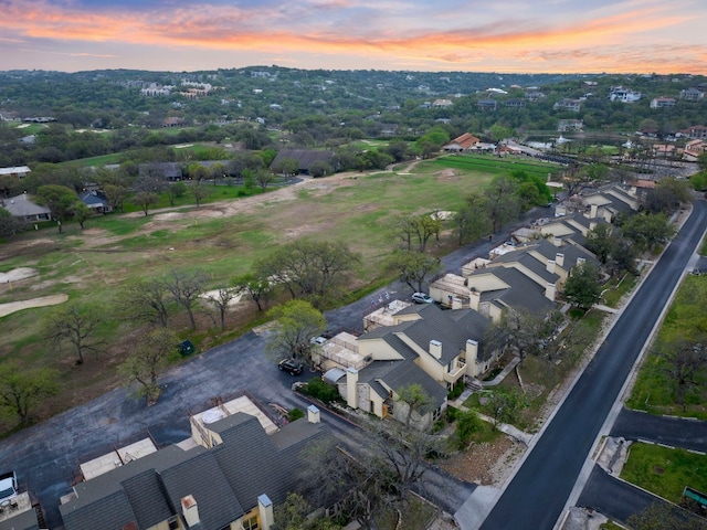 view of aerial view at dusk