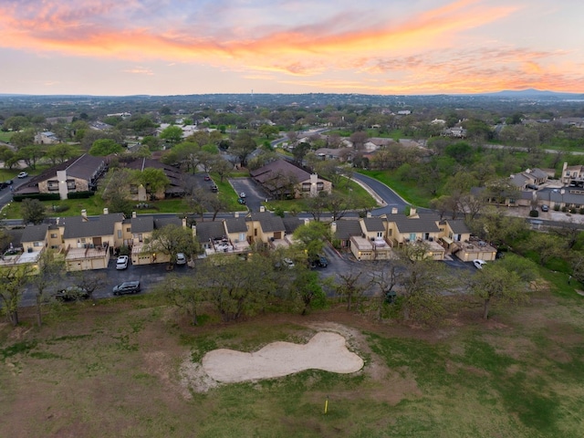 view of aerial view at dusk