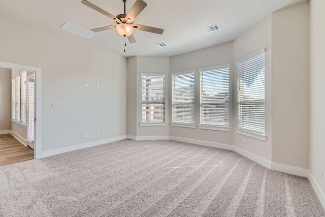 316 Chaste Tree Dr, San Marcos, TX 78666 - unfurnished room featuring light colored carpet, plenty of natural light, a ceiling fan, and baseboards