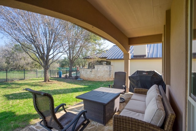 view of patio / terrace featuring a grill and outdoor lounge area