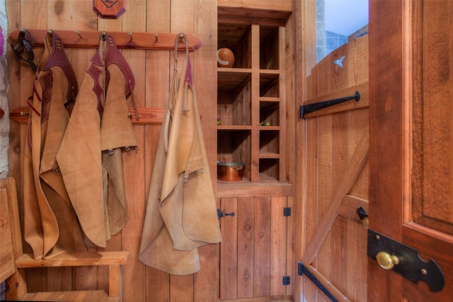 interior space with wood walls