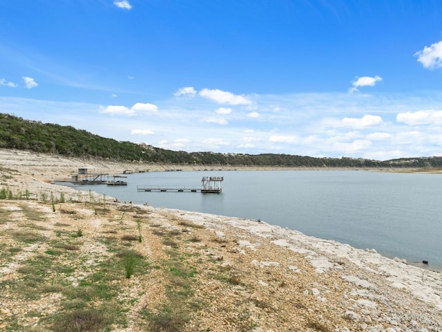 view of water feature with a boat dock