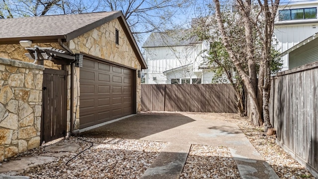 exterior space featuring a garage