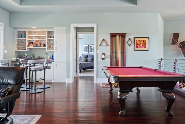 playroom featuring dark wood-type flooring and pool table