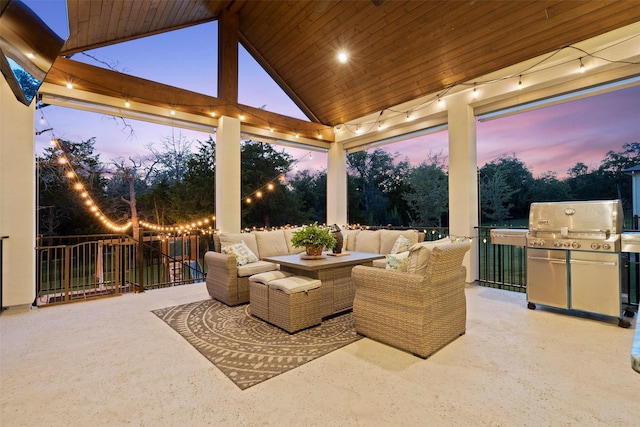 view of patio / terrace featuring an outdoor hangout area and a grill