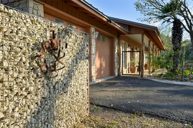 exterior space with a garage