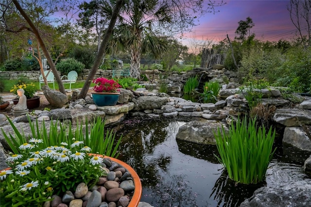 view of yard at dusk