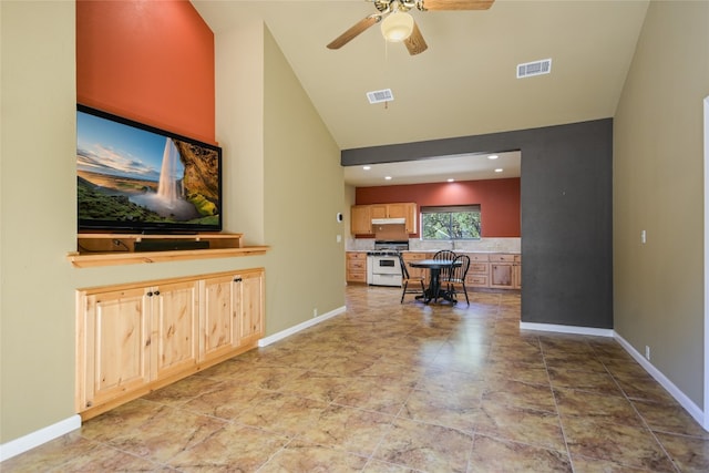 living room featuring ceiling fan