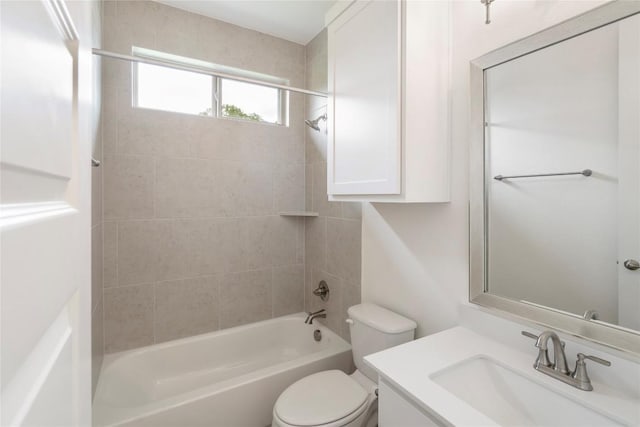 full bath featuring shower / washtub combination, vanity, and toilet