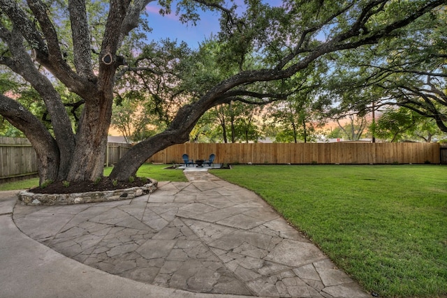 yard at dusk with a patio